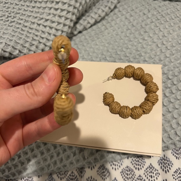 Rattan Natural Oversized Beaded Hoops - Picture 4 of 4